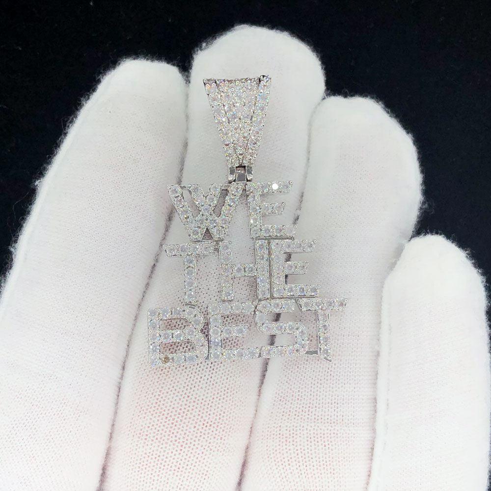 We The Best Small Iced Out Hip Hop Pendant White Gold HipHopBling