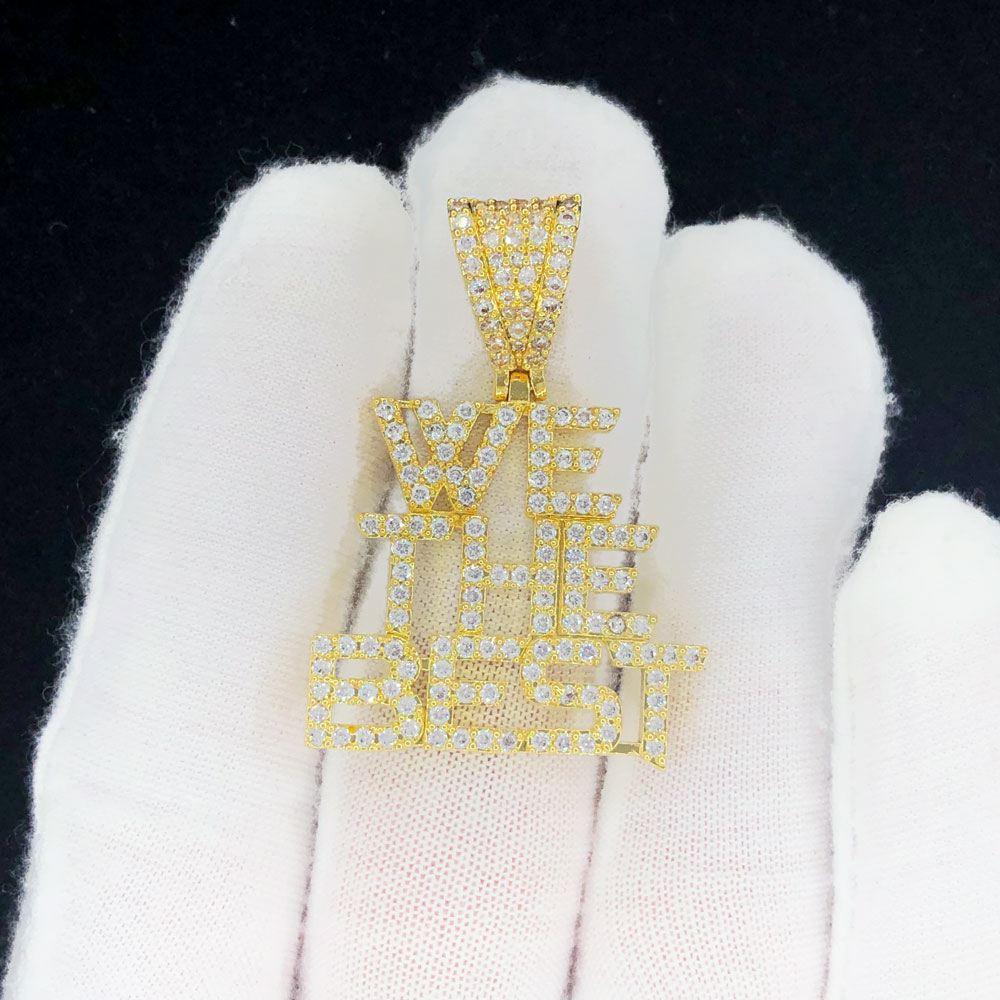 We The Best Small Iced Out Hip Hop Pendant Yellow Gold HipHopBling