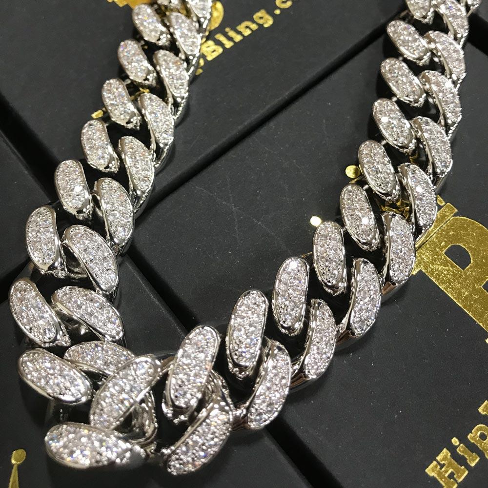 White Gold 19MM Cuban Link Iced Out CZ Chain 18" HipHopBling