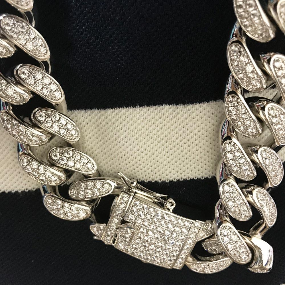 White Gold 19MM Cuban Link Iced Out CZ Chain HipHopBling