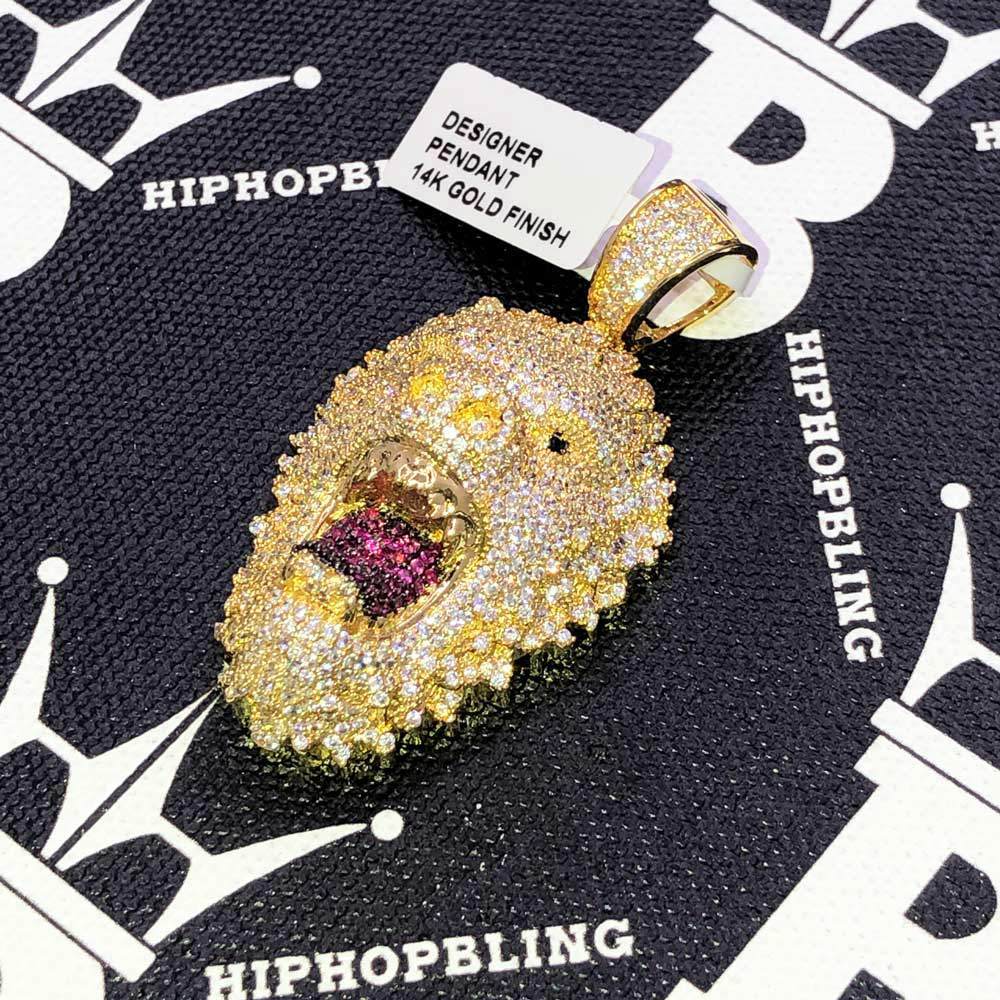 Wild Animal CZ Hip Hop Bling Bling Pendant Yellow Gold HipHopBling