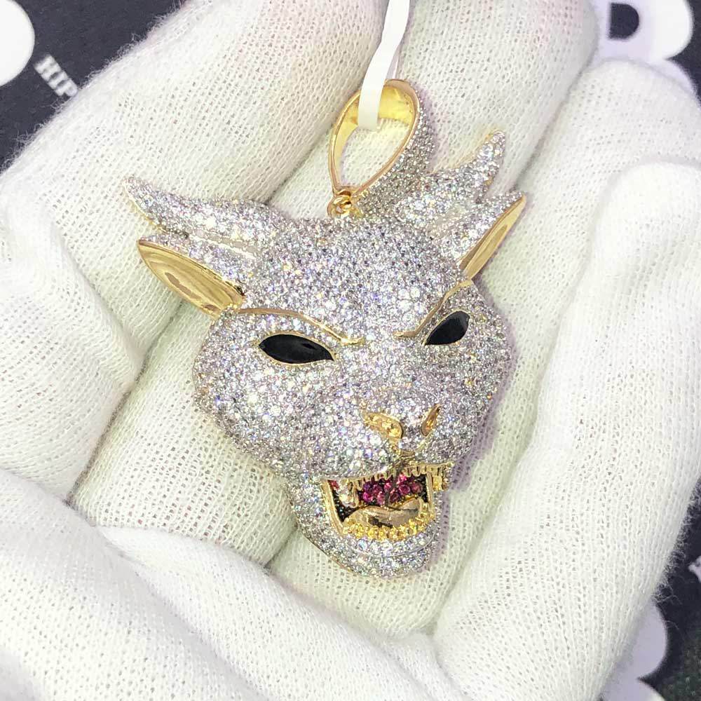 Wolf with Horns CZ Hip Hop Bling Bling Pendant Yellow Gold HipHopBling