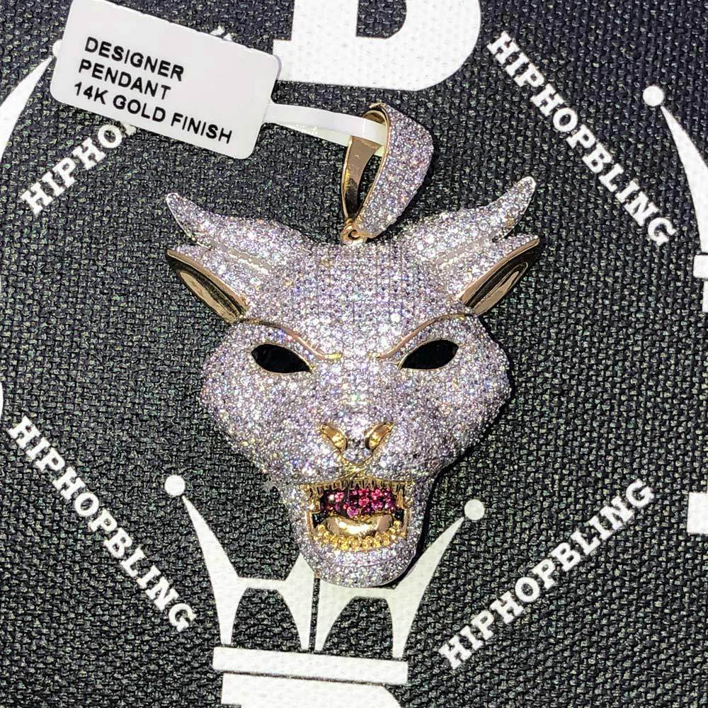 Wolf with Horns CZ Hip Hop Bling Bling Pendant Yellow Gold HipHopBling