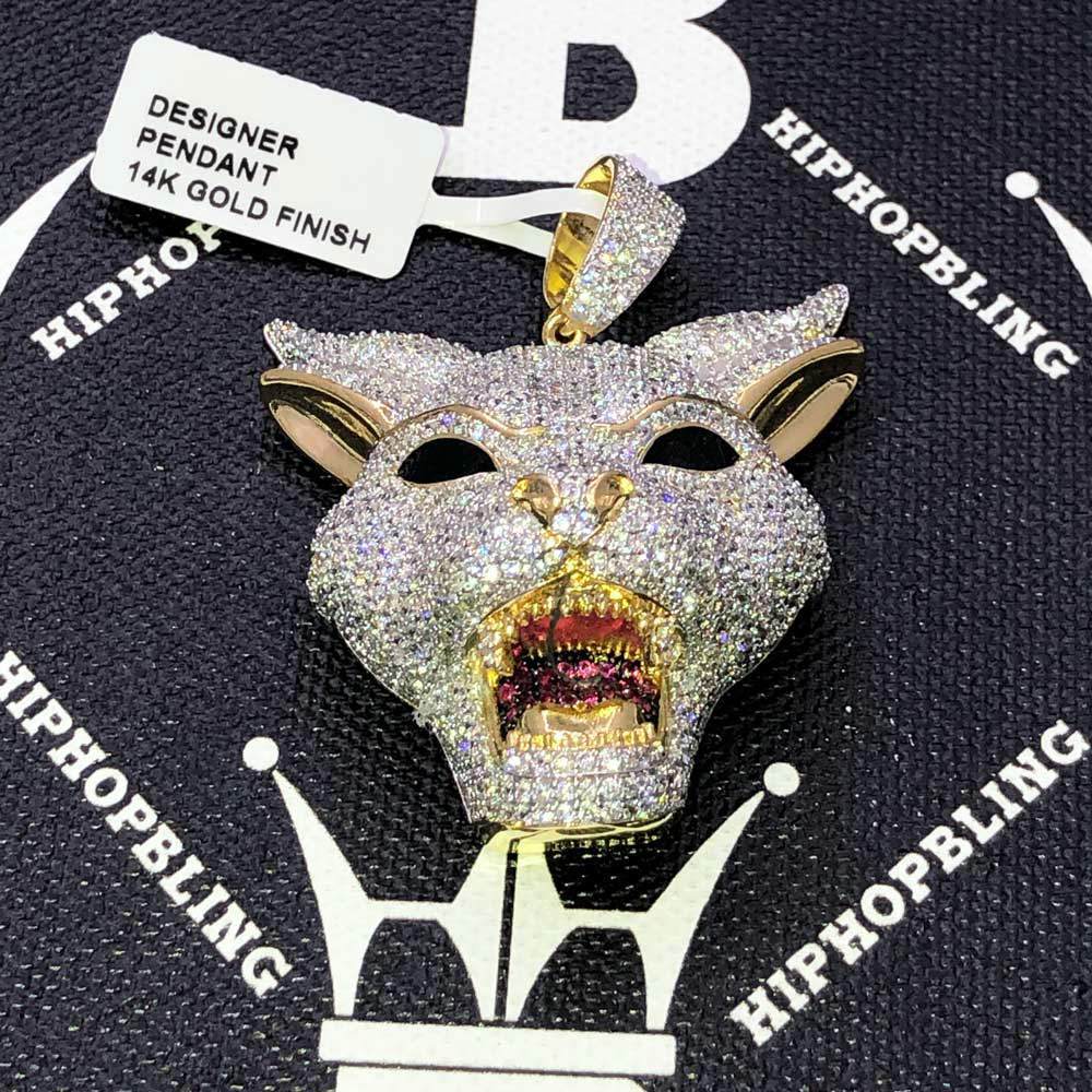Wolf with Horns CZ Hip Hop Bling Bling Pendant Yellow Gold HipHopBling