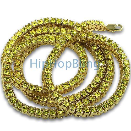 Womens Canary Gold 1 Row Tennis Necklace 16 Inches HipHopBling