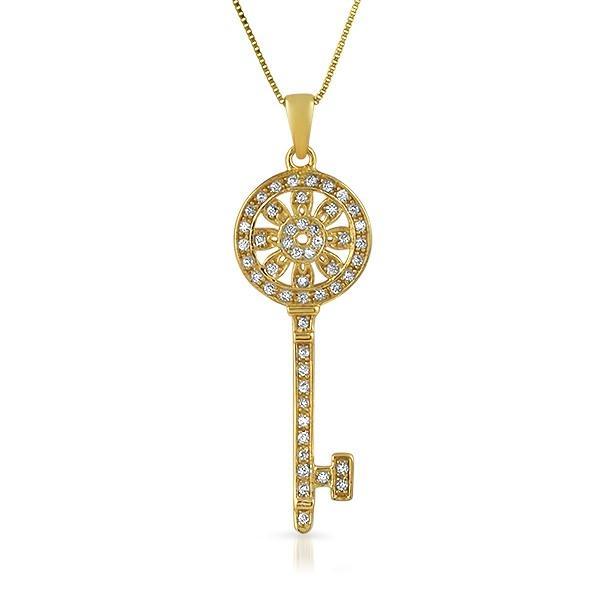 Womens Gold Sunflower Key CZ .925 Sterling Silver Pendant Pendant Only HipHopBling