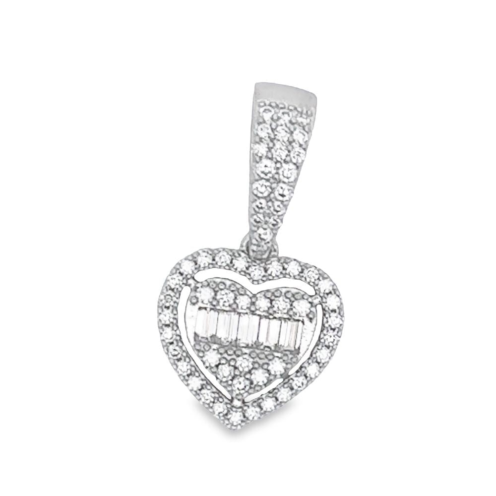 Womens Heart Baguette VVS Moissanite Pendant .925 Sterling Silver HipHopBling