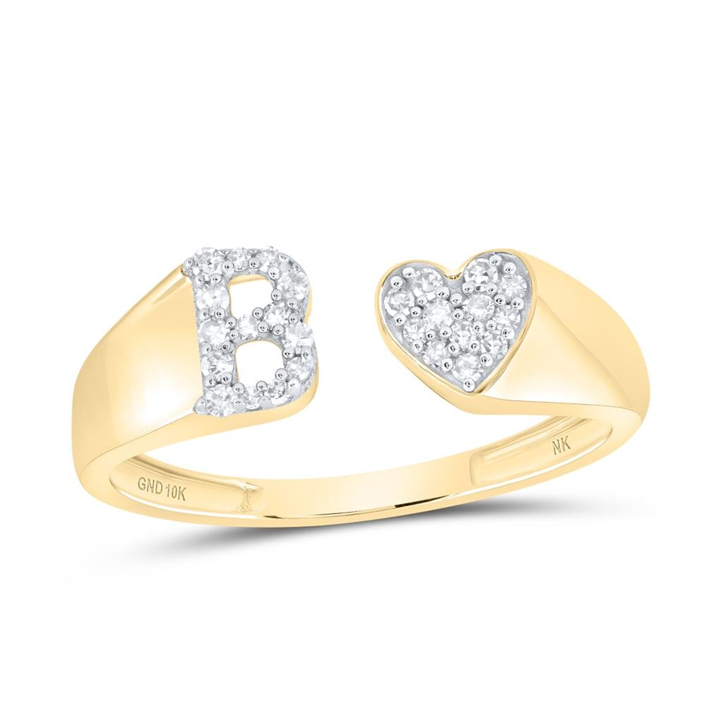 Womens Initial Letter Heart Diamond Ring 10K Gold B 10K Yellow Gold HipHopBling