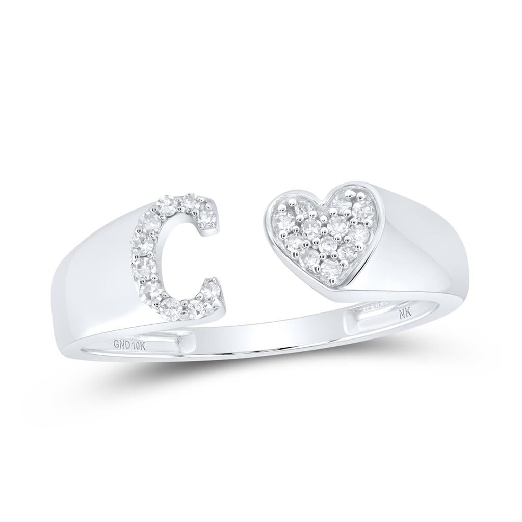 Womens Initial Letter Heart Diamond Ring 10K Gold C 10K White Gold HipHopBling