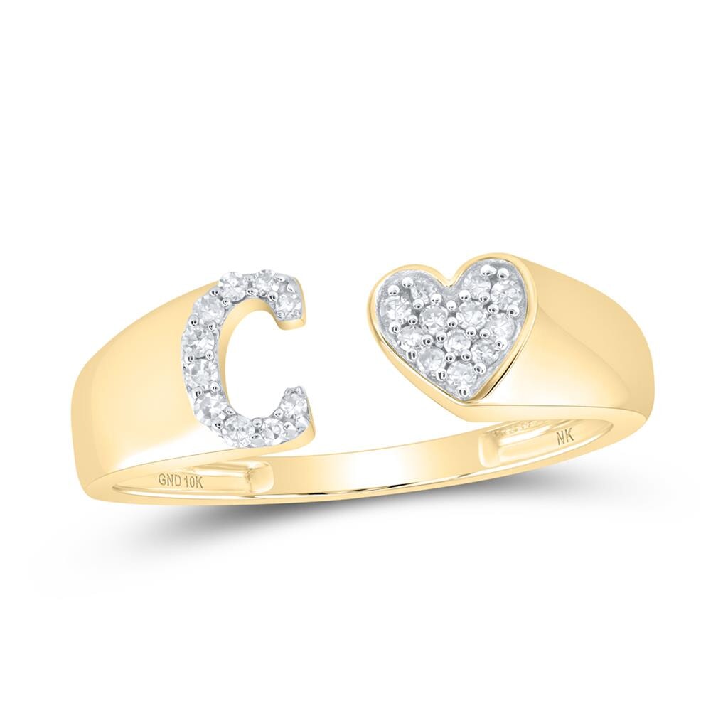 Womens Initial Letter Heart Diamond Ring 10K Gold C 10K Yellow Gold HipHopBling