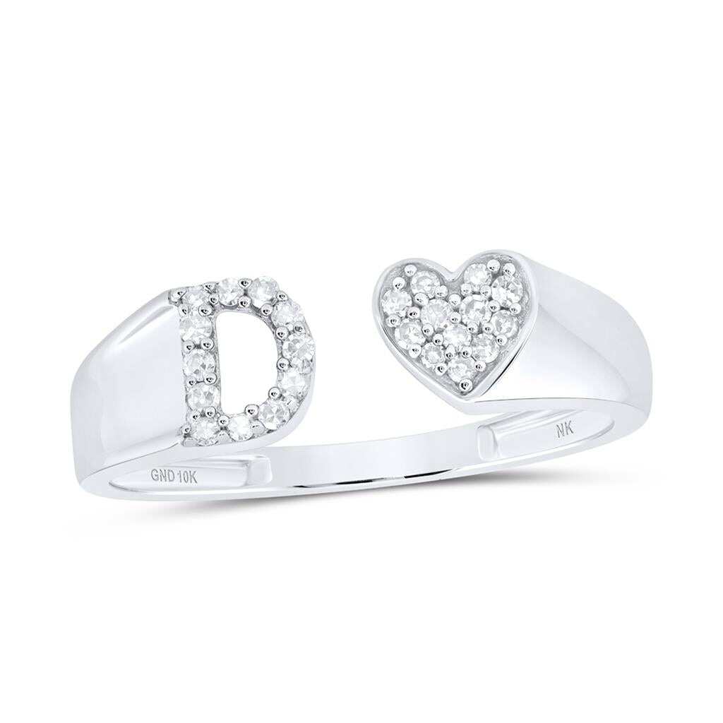 Womens Initial Letter Heart Diamond Ring 10K Gold D 10K White Gold HipHopBling
