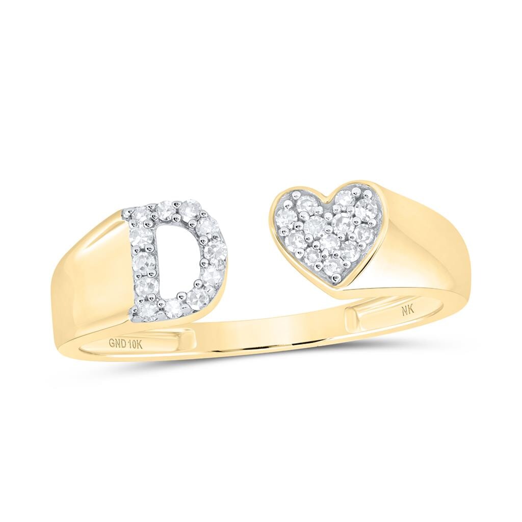 Womens Initial Letter Heart Diamond Ring 10K Gold D 10K Yellow Gold HipHopBling
