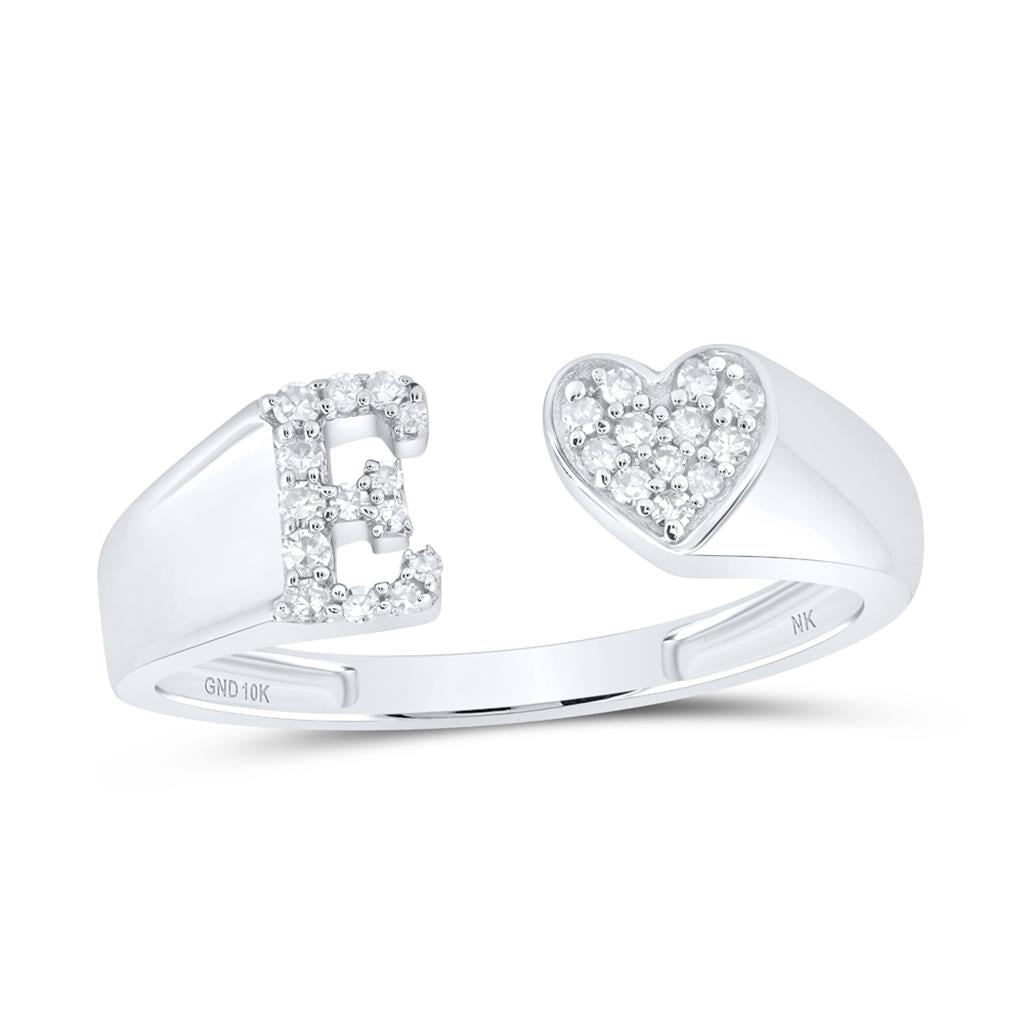 Womens Initial Letter Heart Diamond Ring 10K Gold E 10K White Gold HipHopBling