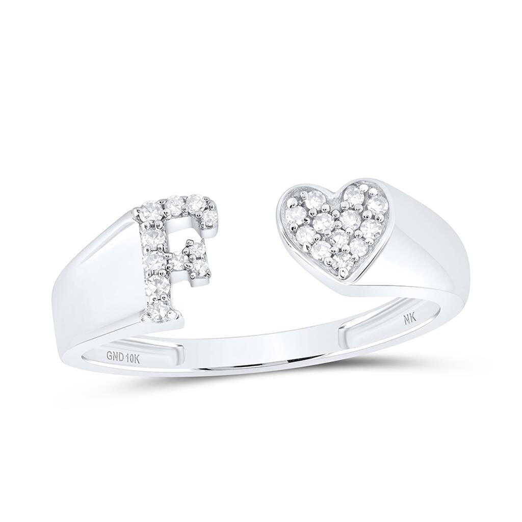 Womens Initial Letter Heart Diamond Ring 10K Gold F 10K White Gold HipHopBling