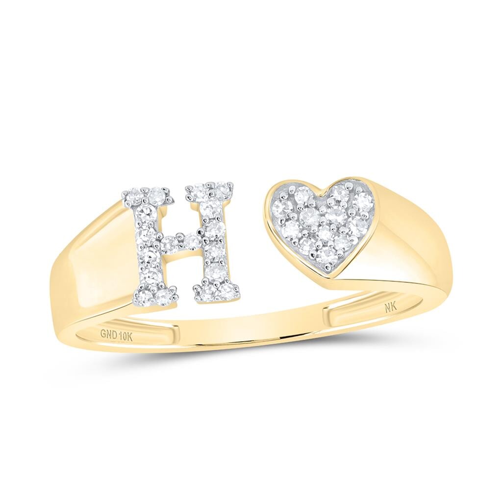 Womens Initial Letter Heart Diamond Ring 10K Gold H 10K Yellow Gold HipHopBling