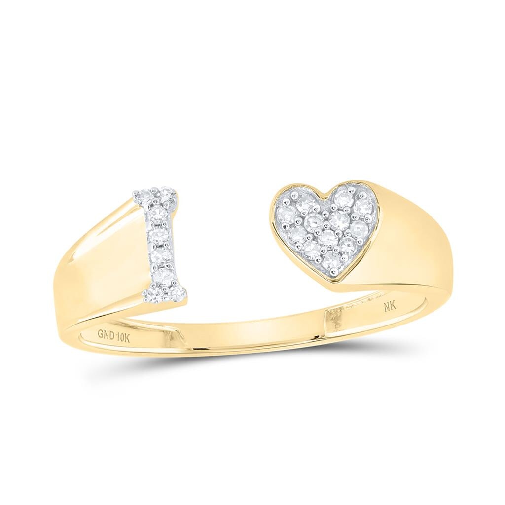 Womens Initial Letter Heart Diamond Ring 10K Gold I 10K Yellow Gold HipHopBling