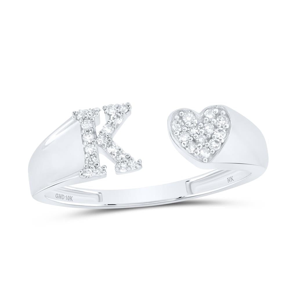 Womens Initial Letter Heart Diamond Ring 10K Gold K 10K White Gold HipHopBling