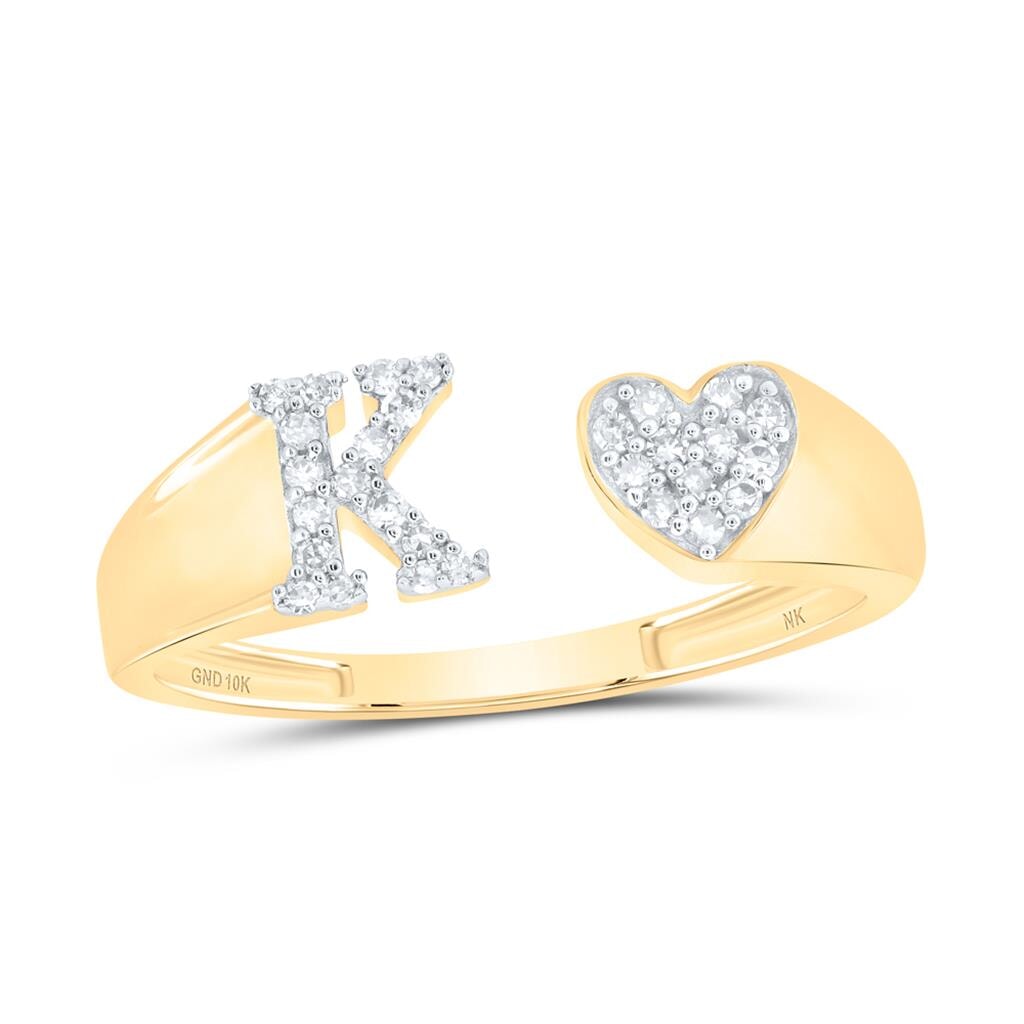 Womens Initial Letter Heart Diamond Ring 10K Gold K 10K Yellow Gold HipHopBling
