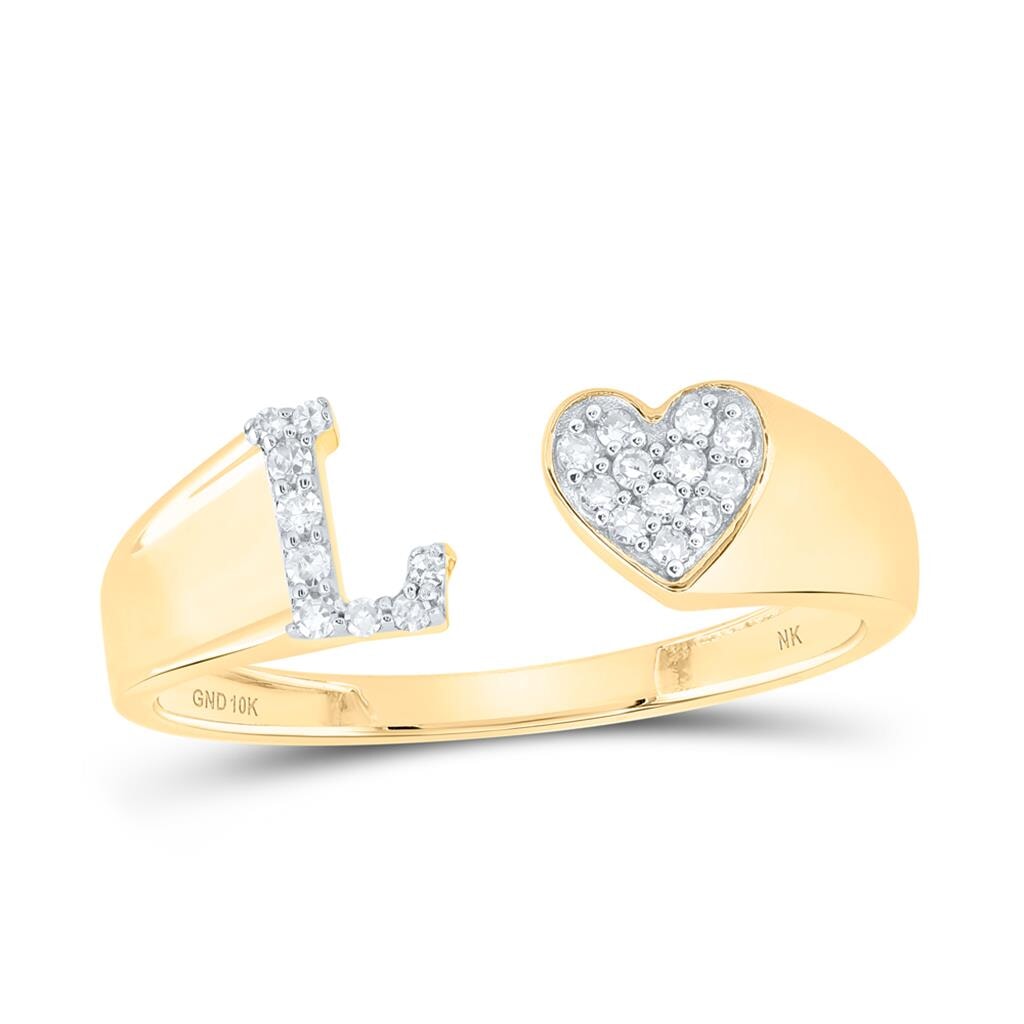 Womens Initial Letter Heart Diamond Ring 10K Gold L 10K Yellow Gold HipHopBling