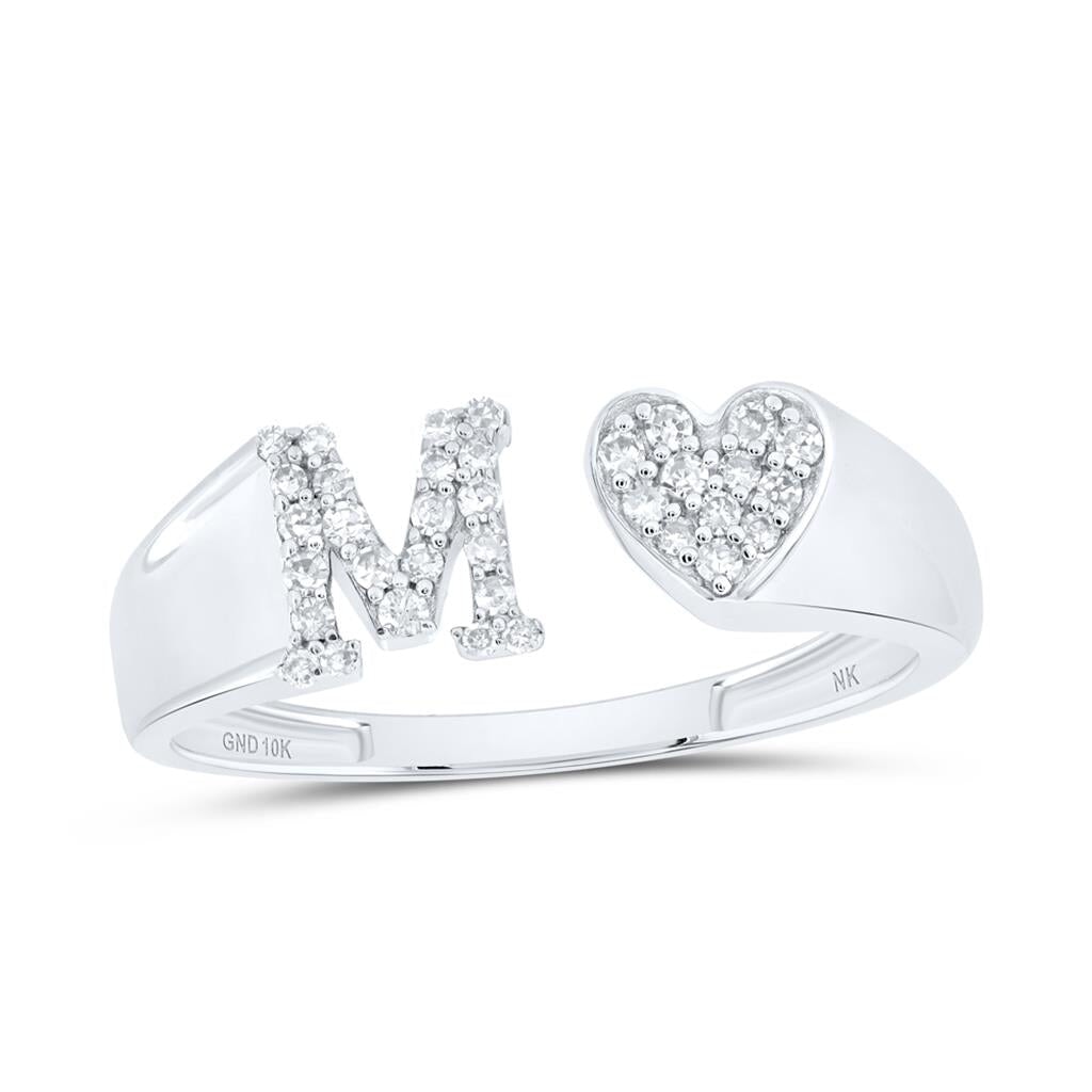 Womens Initial Letter Heart Diamond Ring 10K Gold M 10K White Gold HipHopBling