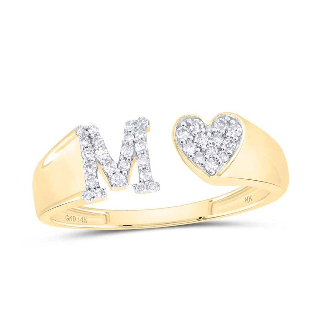 Womens Initial Letter Heart Diamond Ring 10K Gold M 10K Yellow Gold HipHopBling
