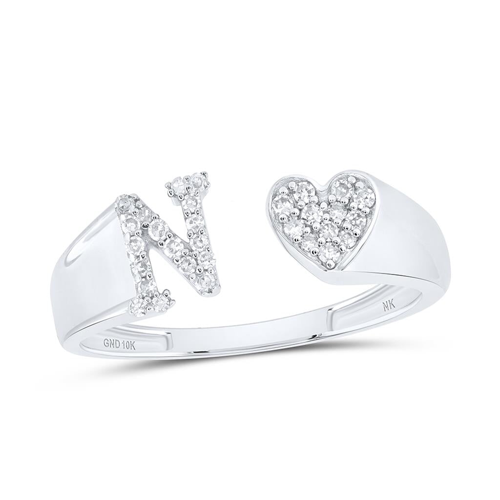 Womens Initial Letter Heart Diamond Ring 10K Gold N 10K White Gold HipHopBling