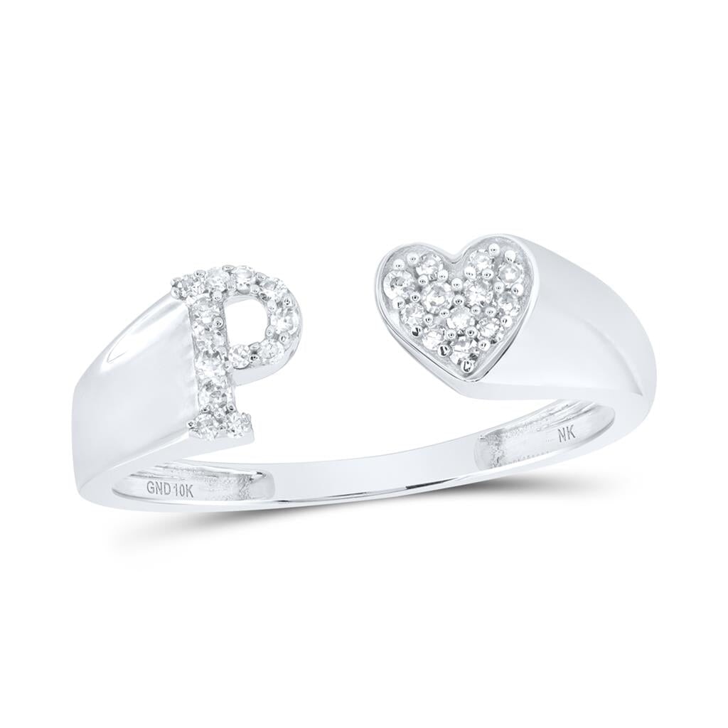 Womens Initial Letter Heart Diamond Ring 10K Gold P 10K White Gold HipHopBling