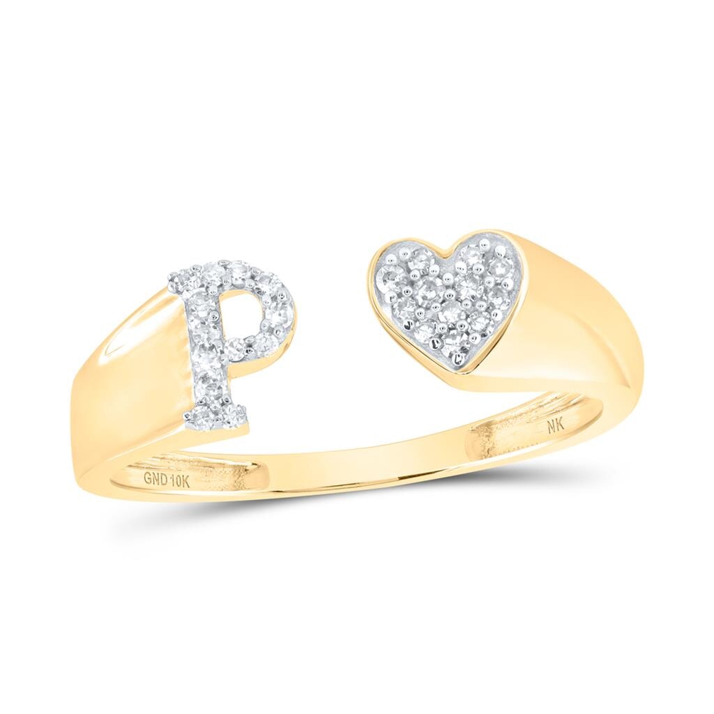 Womens Initial Letter Heart Diamond Ring 10K Gold P 10K Yellow Gold HipHopBling
