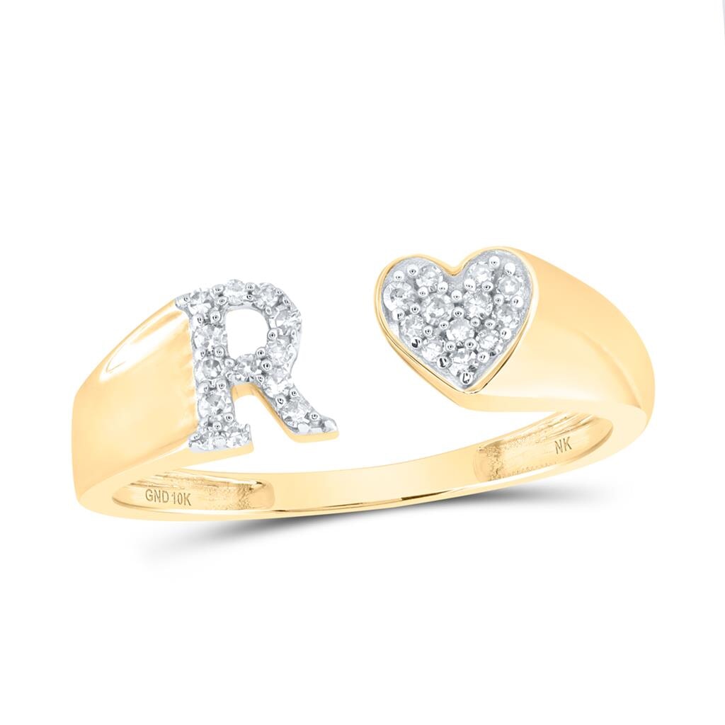Womens Initial Letter Heart Diamond Ring 10K Gold R 10K Yellow Gold HipHopBling