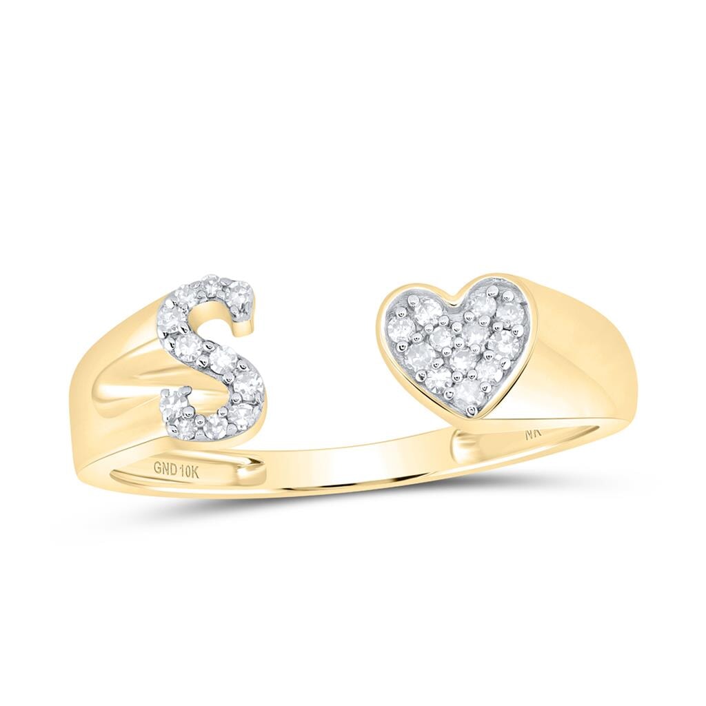 Womens Initial Letter Heart Diamond Ring 10K Gold S 10K Yellow Gold HipHopBling