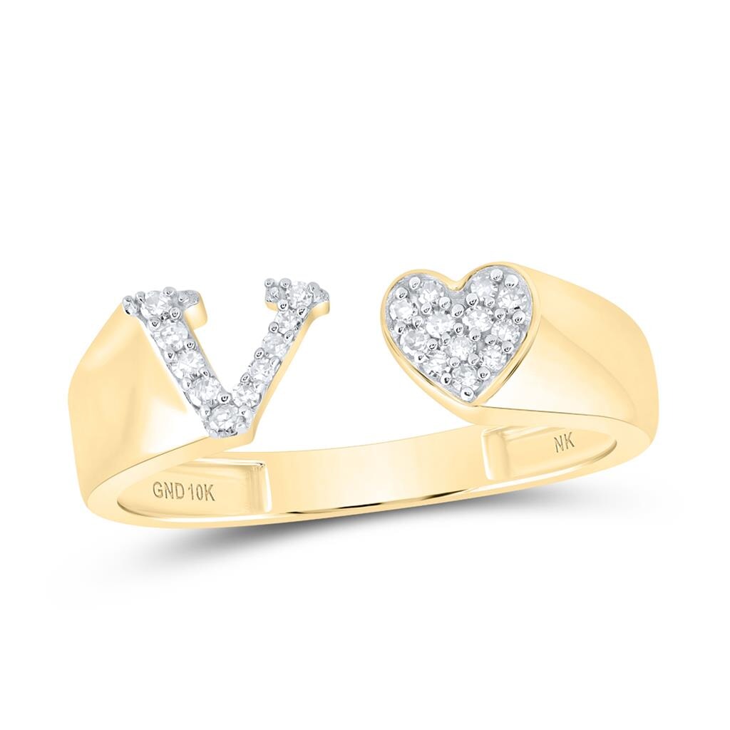 Womens Initial Letter Heart Diamond Ring 10K Gold V 10K Yellow Gold HipHopBling