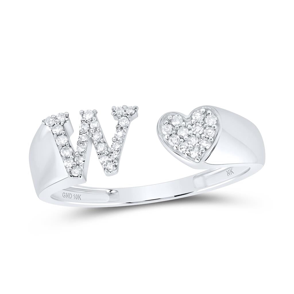 Womens Initial Letter Heart Diamond Ring 10K Gold W 10K White Gold HipHopBling