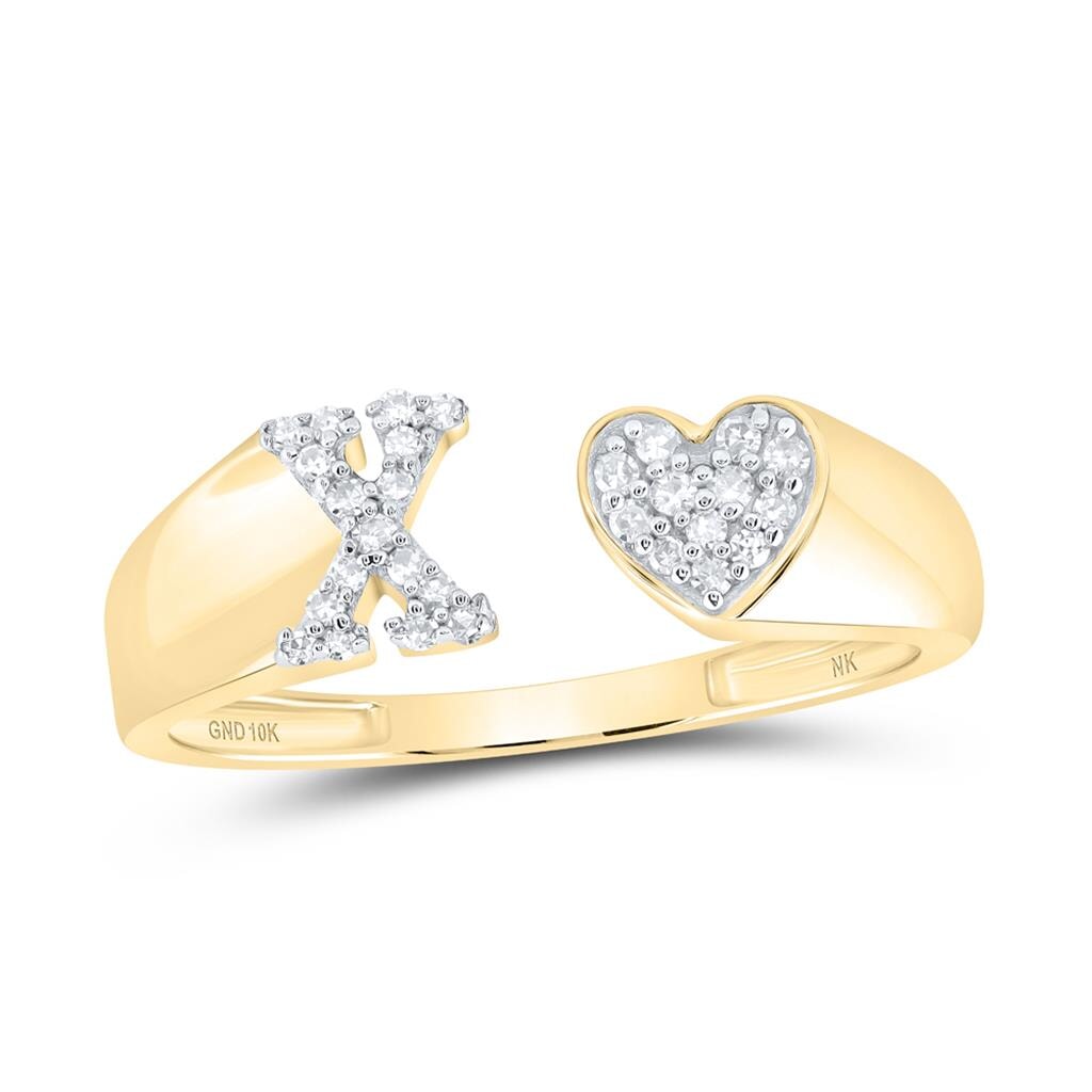 Womens Initial Letter Heart Diamond Ring 10K Gold X 10K Yellow Gold HipHopBling