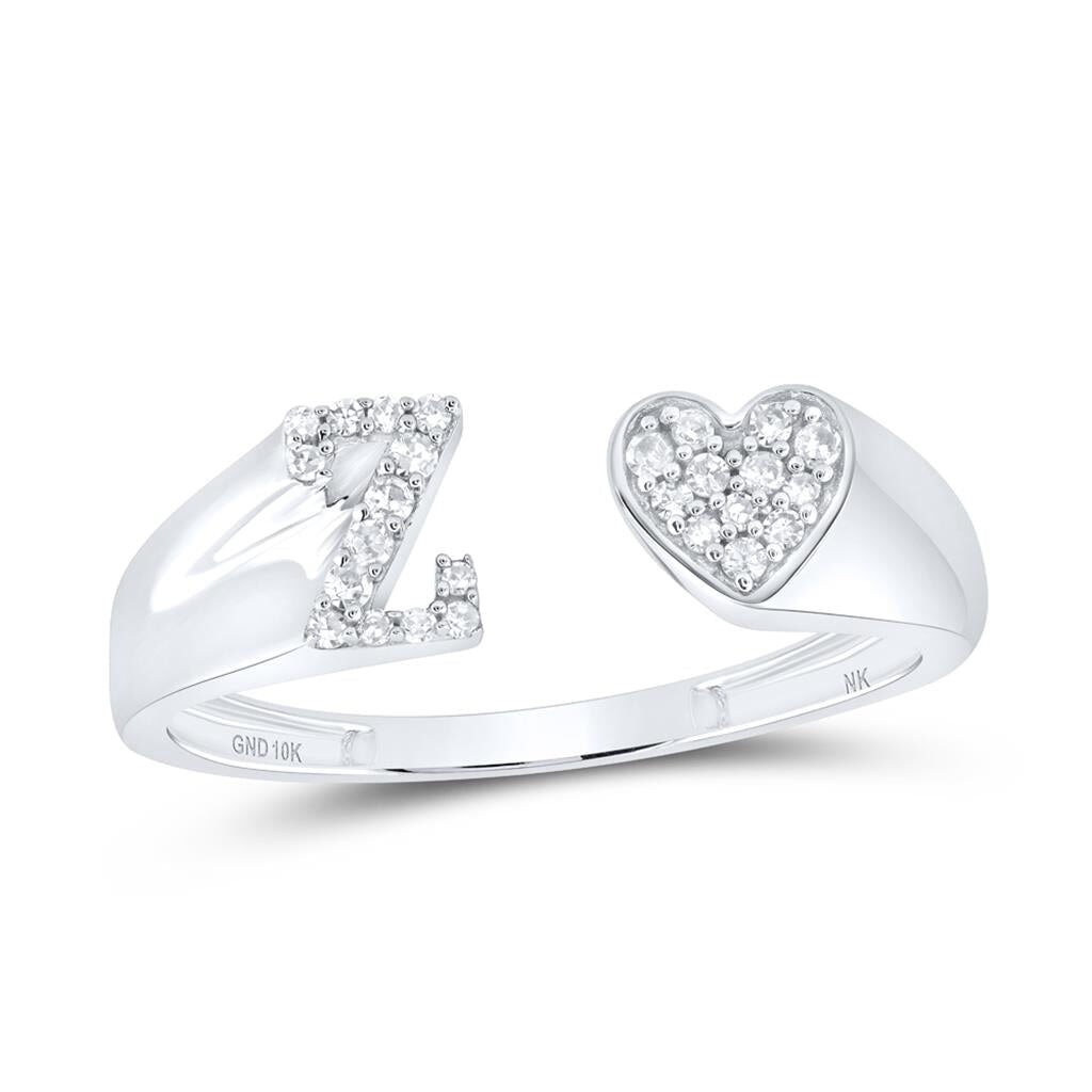 Womens Initial Letter Heart Diamond Ring 10K Gold Z 10K White Gold HipHopBling