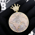 World Globe Crown 3 Tone Baguette VVS CZ Iced Out Pendant 3 Tone HipHopBling