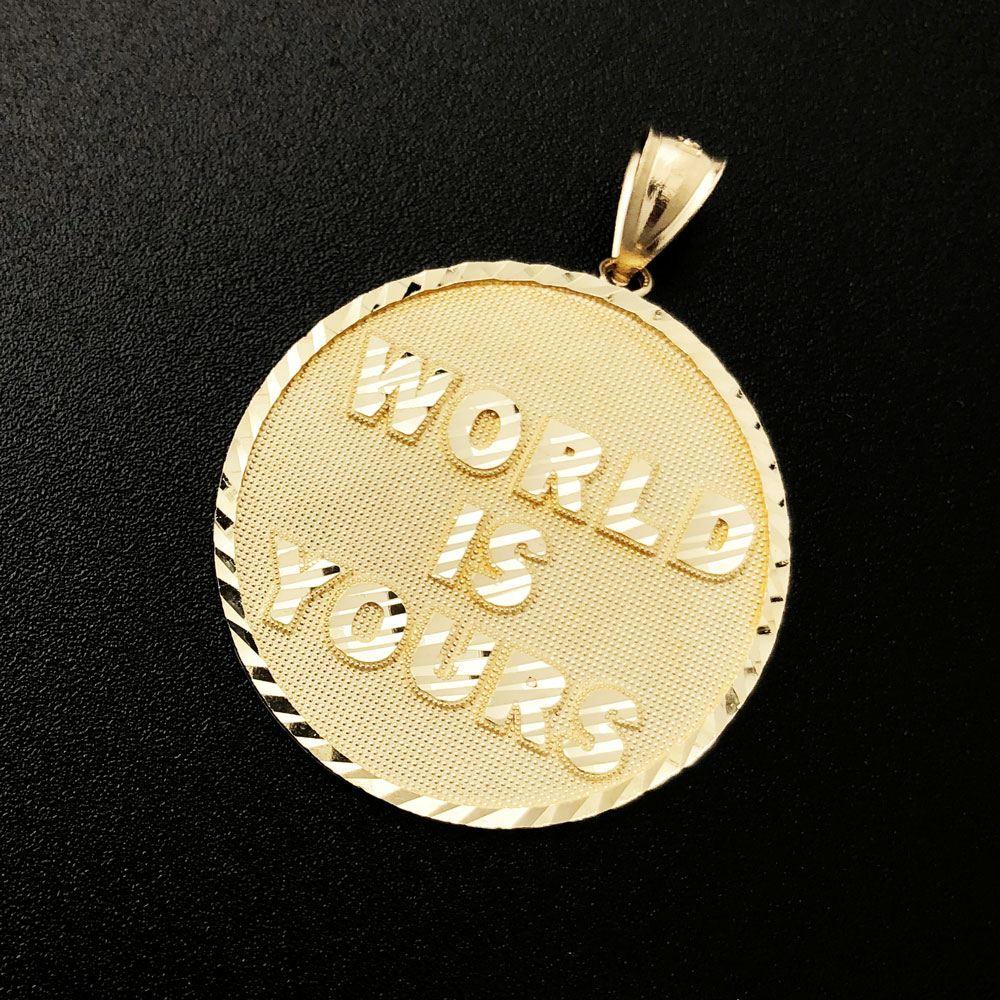 World Is Yours Circle 10K Yellow Gold Pendant HipHopBling