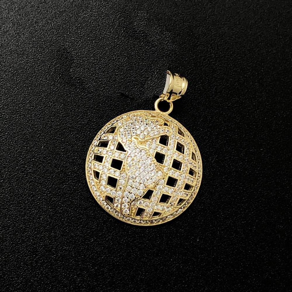 World Map CZ 10K Yellow Gold Pendant HipHopBling