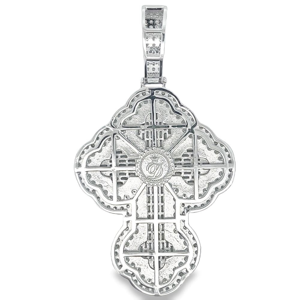 X - Large Clover Cross Baguette VVS Moissanite Pendant 9.09cttw .925 Sterling Silver HipHopBling