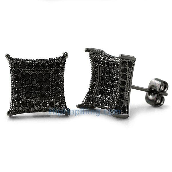 XL 3D Box Kite Black CZ Bling Bling Earrings HipHopBling