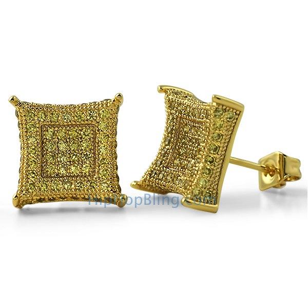 XL 3D Box Kite CZ Lemonade Bling Earrings HipHopBling