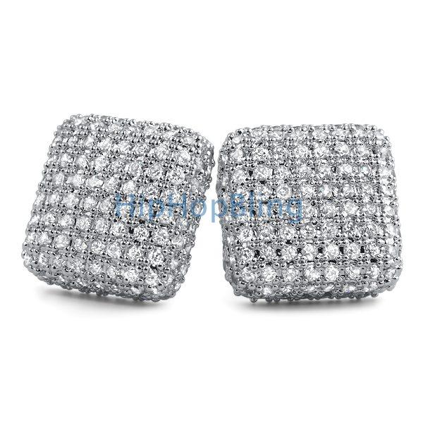 XL 3D Rounded Box CZ Bling Bling Earrings HipHopBling