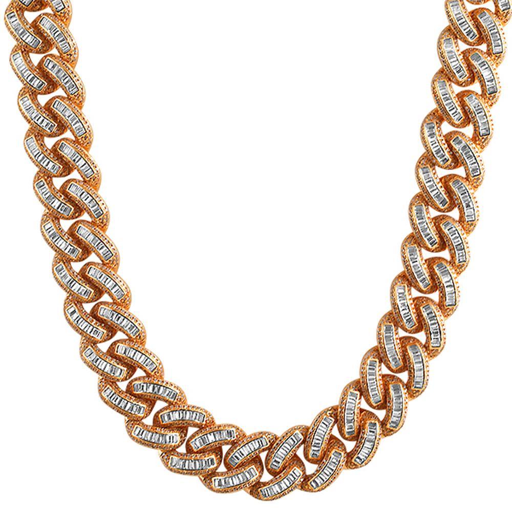 XL Baguette CZ Rose Gold Cuban Chain 18" HipHopBling