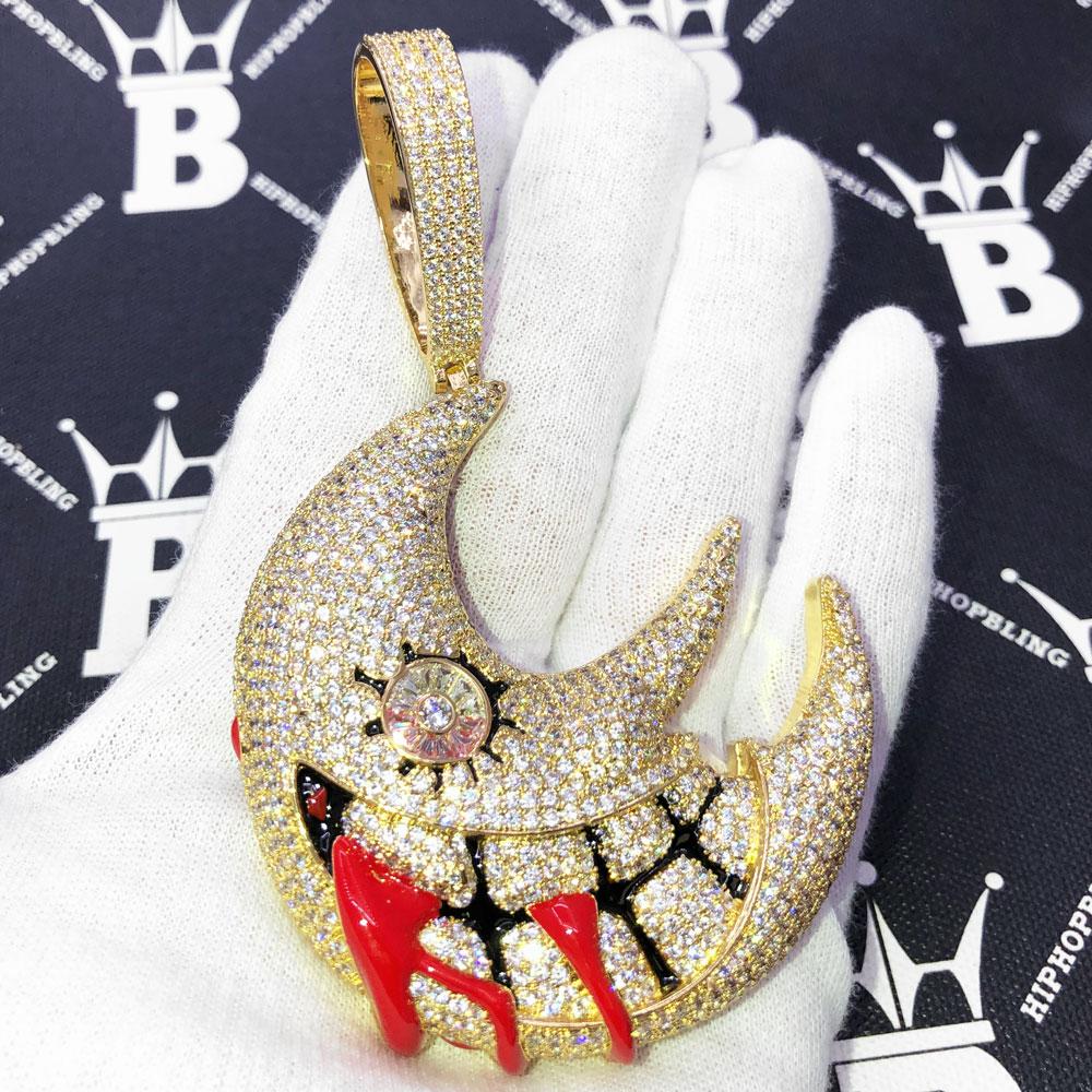 XL Blood Moon Iced Out Hip Hop Pendant Yellow Gold HipHopBling