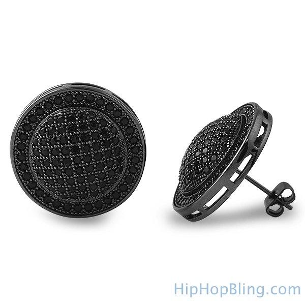 XL Domed Bling Bling CZ Black Earrings HipHopBling