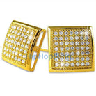 XL Gold Vermeil CZ Puffed Box Micro Pave Earrings .925 Silver HipHopBling