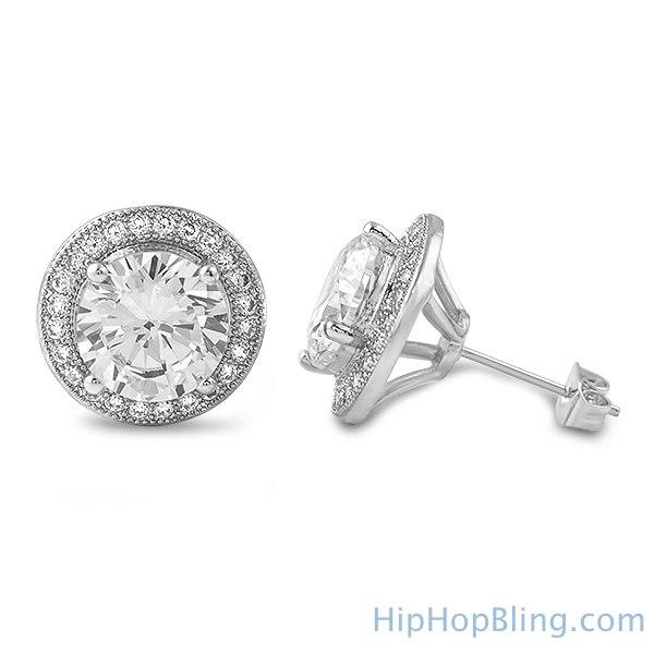 XL Halo Solitaire Blingbling CZ Earrings HipHopBling
