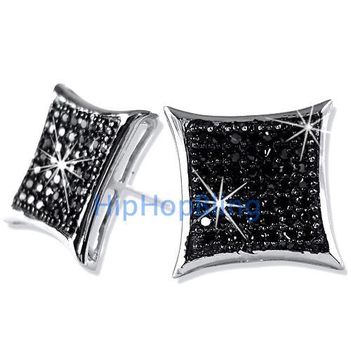 XL Kite Black CZ Bling Bling Micro Pave Earrings .925 Silver HipHopBling