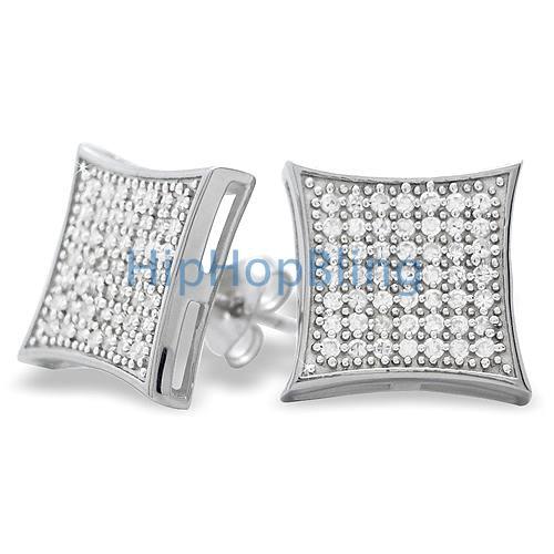 XL Kite CZ Micro Pave Iced Out Earrings .925 Silver HipHopBling