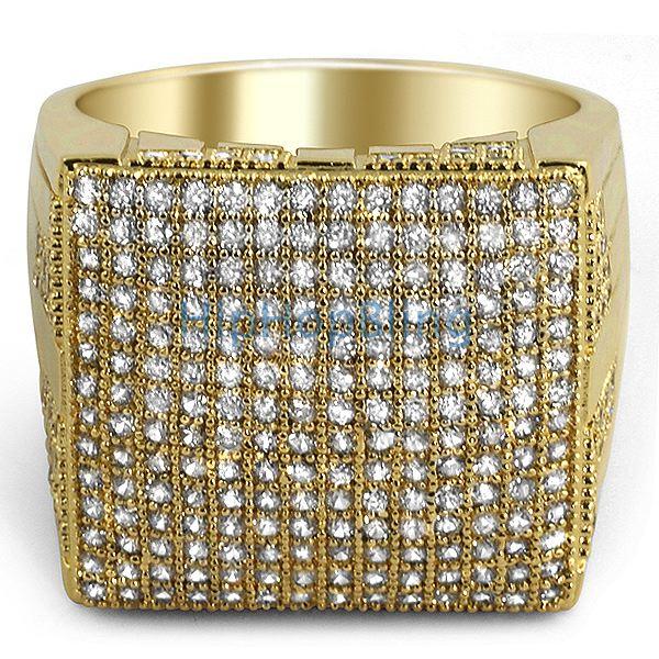 XL Mega Icey Gold CZ Micro Pave Bling Bling Ring 7 HipHopBling