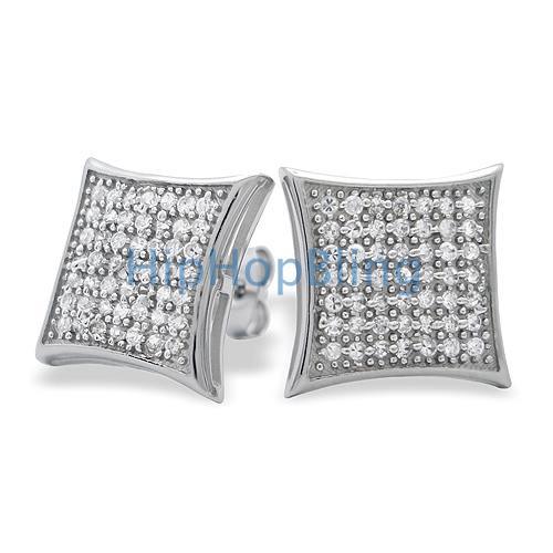 XL Puffed Kite CZ Micro Pave Bling Earrings .925 Silver HipHopBling